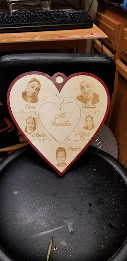 Engraved wooden heart keepsakes with photo inlays